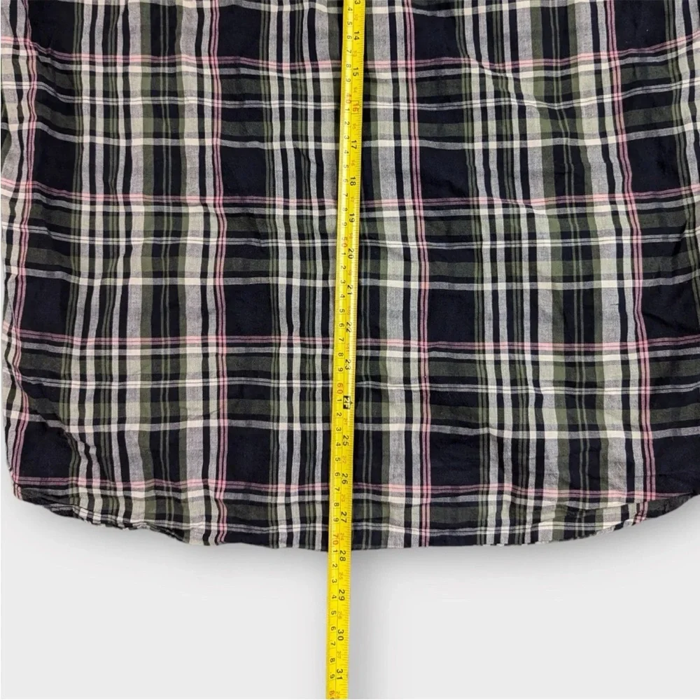 J. Crew Indian Madra Slim Fit Shirt Mens Large Green Blue Gray Plaid Pattern